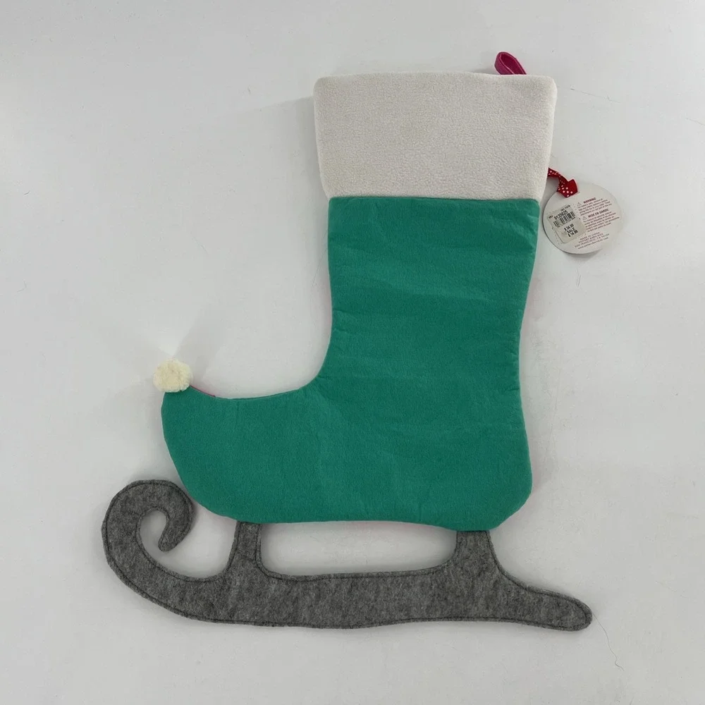 Rare Pottery Barn Felt Christmas Stocking‎ Figural Elf Ice Skate Polka Dot, 23